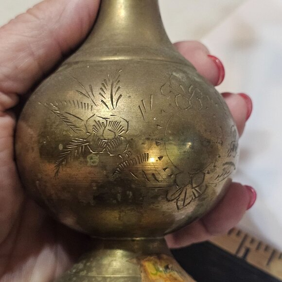 Vtg Indian Brass Rose Water Holy Water Sprinkling Bottle (Gulab Pash) Religious - Picture 13 of 17